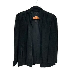 LAPIEL Women's Vintage Made In Italy Black Leather Suede Open Jacket Size 5 / 6